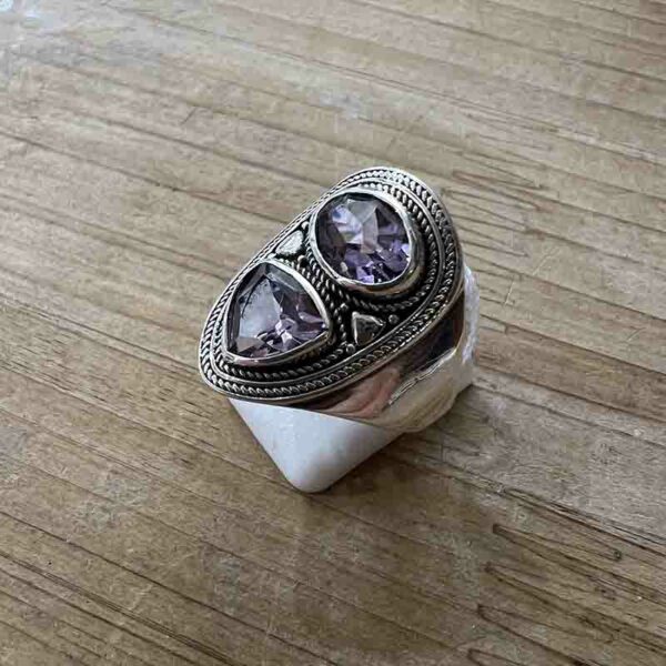 Bague double amethyste argent 925 tour de doigt 62